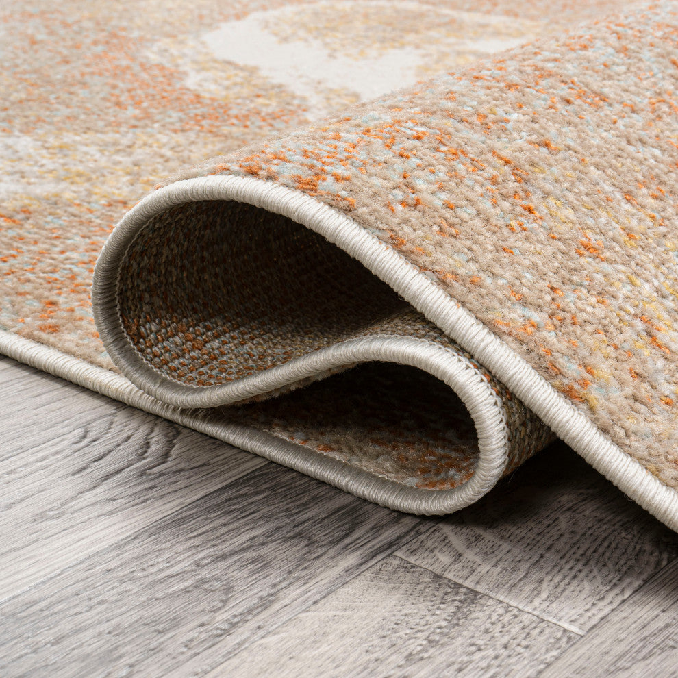 Petalo Abstract Two-Tone Modern Orange/Beige/Cream 5 ft. x 8 ft. Area Rug