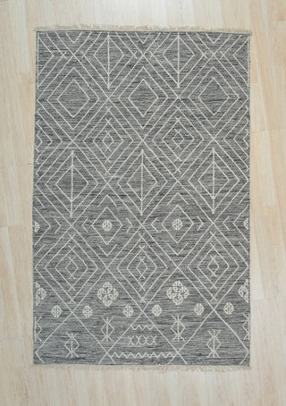 EORC Charcoal Handwoven Wool Punja Kilim Rug 2'x8'