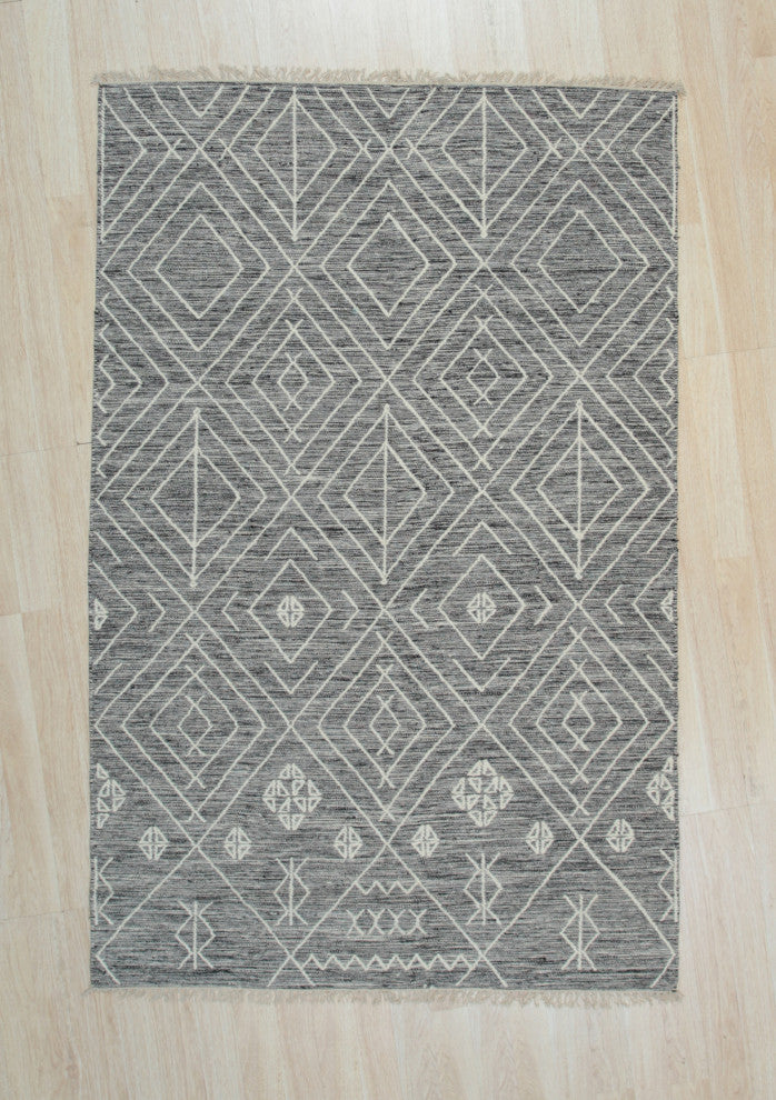 EORC Charcoal Handwoven Wool Punja Kilim Rug 2'x8'