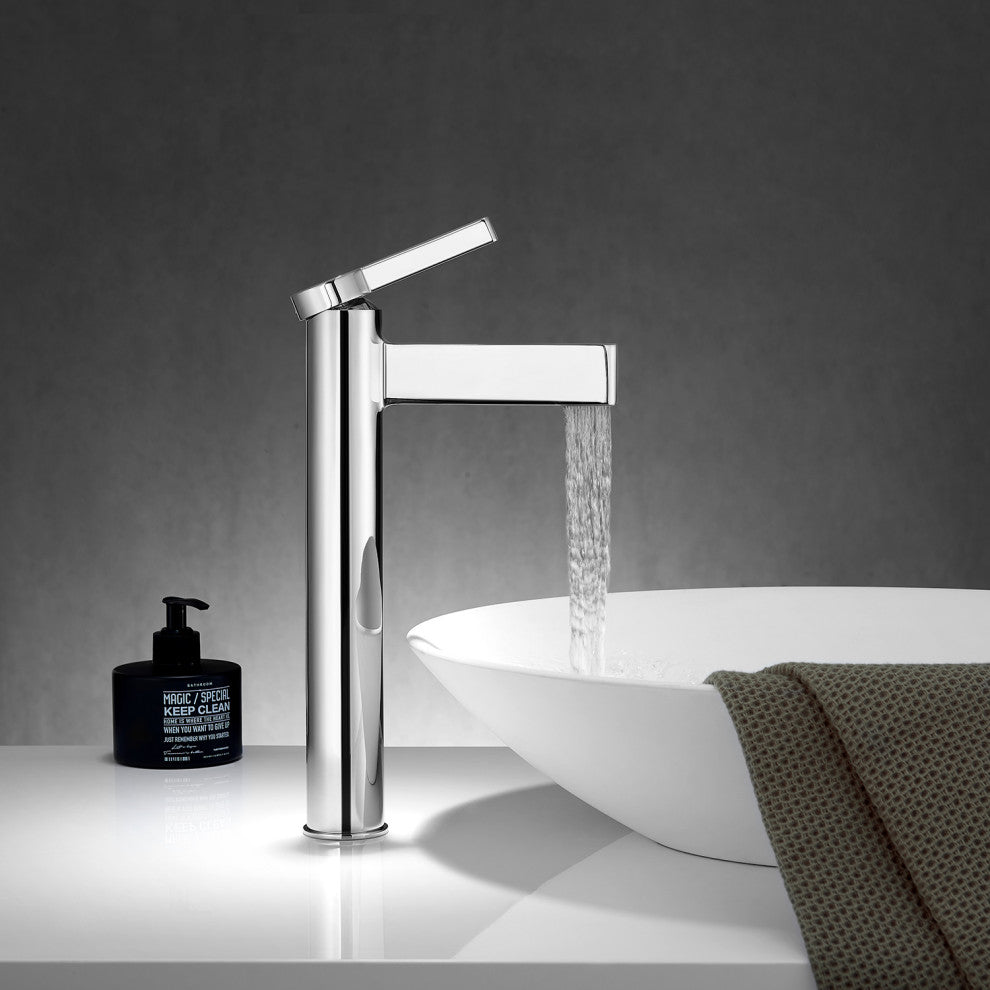 Vinnova Oviedo Single Hole Lever Bathroom Faucet, Polished Chrome, High-Handle