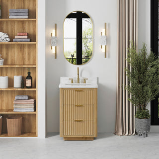 Vinnova Cadiz Bath Vanity, Composite Stone Top, Washed Ash Grey, 24", No Mirror