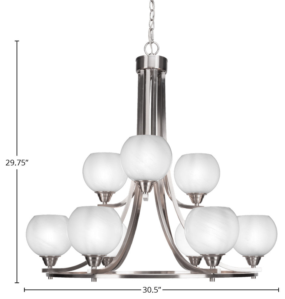 Paramount 9-Light Chandelier, Brushed Nickel, 5.75" White Marble Glass