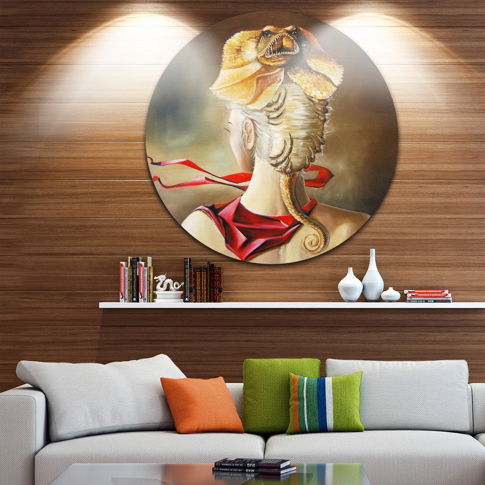 Girl With Surreal Hat, Portrait Digital Art Disc Metal Wall Art, 11"