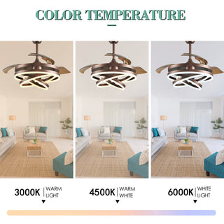 Oaks Aura 42" DIY Shape Retractable Ceiling Fan with Lights and Remote Control, Brown