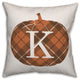 Plaid Pumpkin Monogram K 18x18 Spun Poly Pillow
