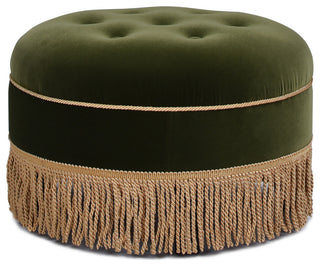 Yolanda 24" Upholstered Round Accent Ottoman, Olive Green Performance Velvet