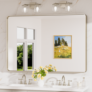 Metal Frame Decorative Rectangular Wall Mount Mirror, Sliver, 48"x36"