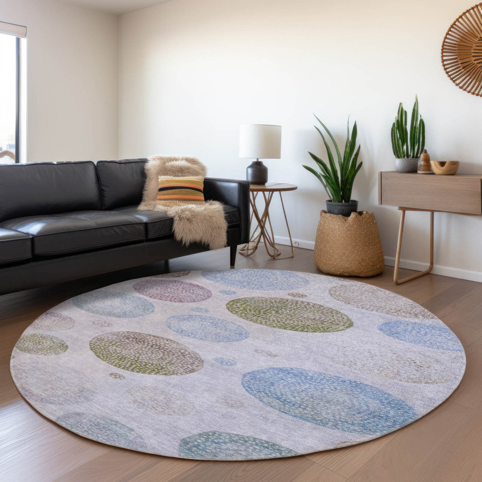 Machine Washable Indoor/Outdoor Chantille ACN1897 Violet 8' x 8' Round Rug