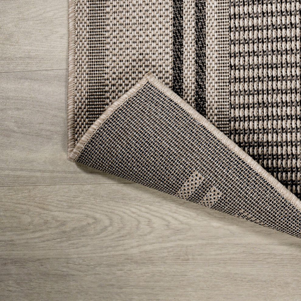 Haynes Modern Double Stripe Indoor/Outdoor Area Rug, Black/Beige, 3x5