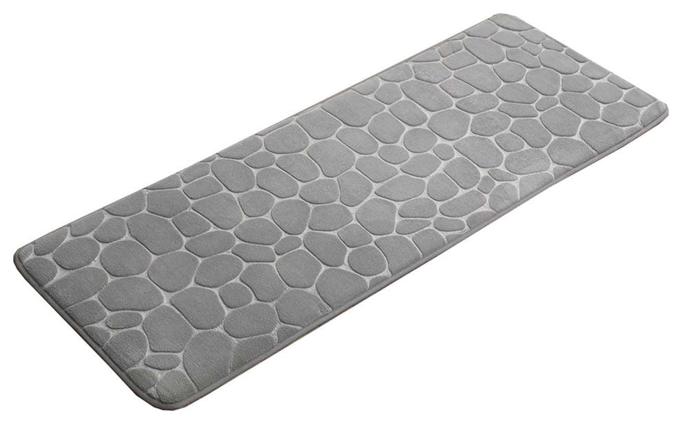 Bath Rug Memory Foam Mat 3D Pebble, Light Gray, Runner Mat 48"