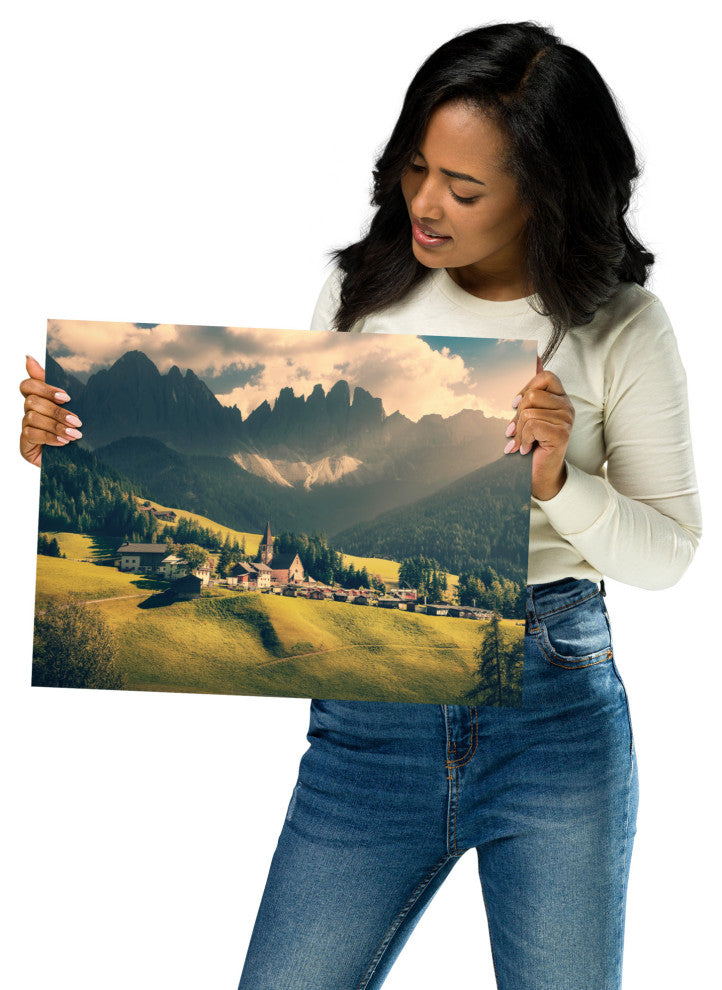 Sun Rays and Santa Maddalena Landscape Photo Loose Wall Art Prints, 12" X 16"