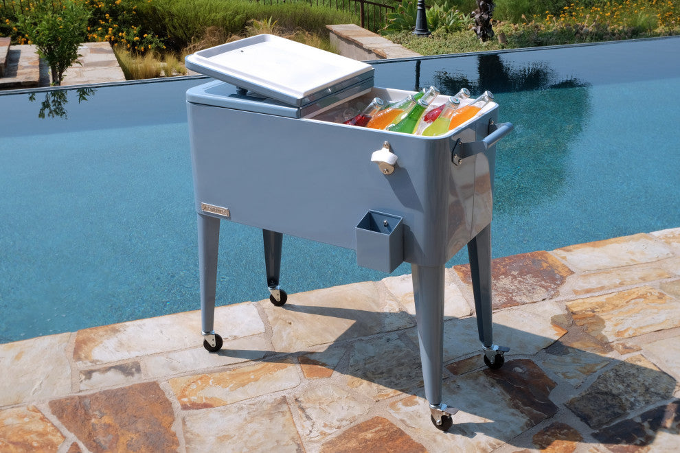 Permasteel 80 Quart Portable Rolling Patio Cooler, Blue