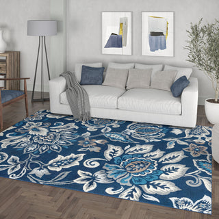 Stella Traditional Floral Dark Blue Rectangle Area Rug, 5'x7'