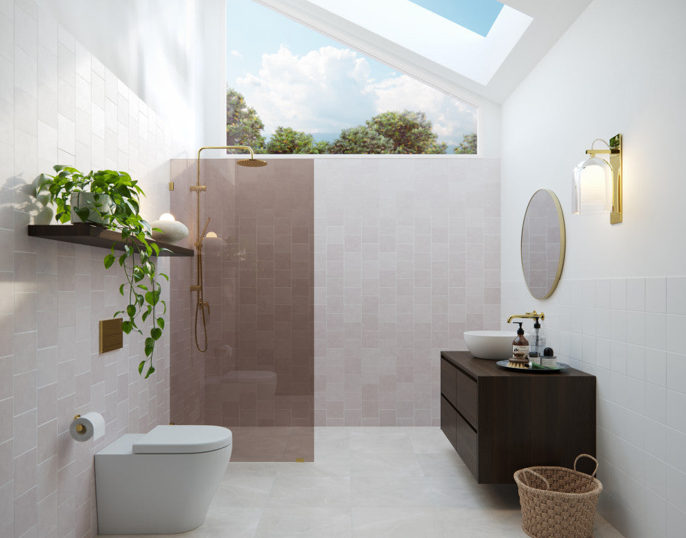 Ursa 30"x78" Frameless Fixed Glass Shower Panel With Bronze Tint, Polished Brass
