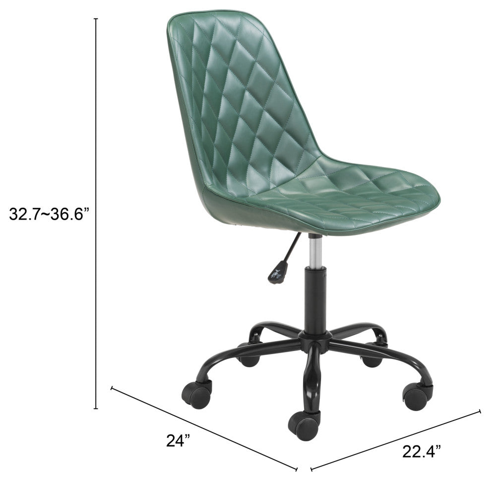 Computer Chair, Faux Vinyl Leather, Steel, Green, Black, Home Business Office