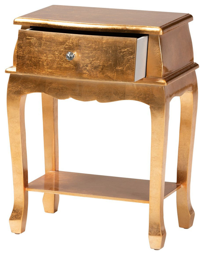 Harriet Classic and Traditional Gold Finished Wood 1-Drawer Nightstand