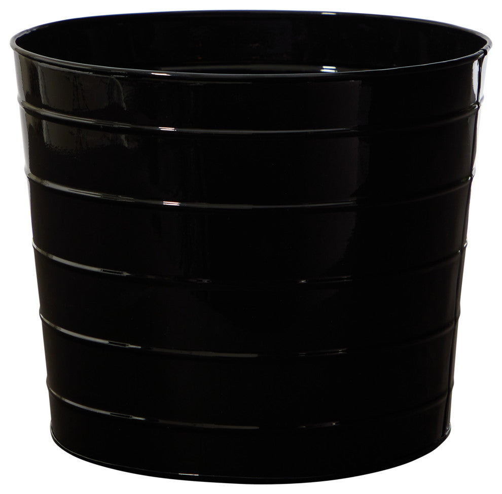 12" Farmhouse Black Metal Ribbed Planter