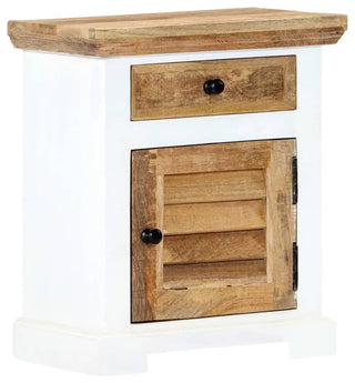 vidaXL Nightstand End Table for Bedroom White and Brown Solid Rough Wood Mango