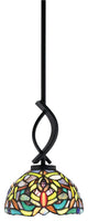 Cavella 1 Light Stem Mini Pendant, Matte Black Finish, 7" Kaleidoscope Art Glass