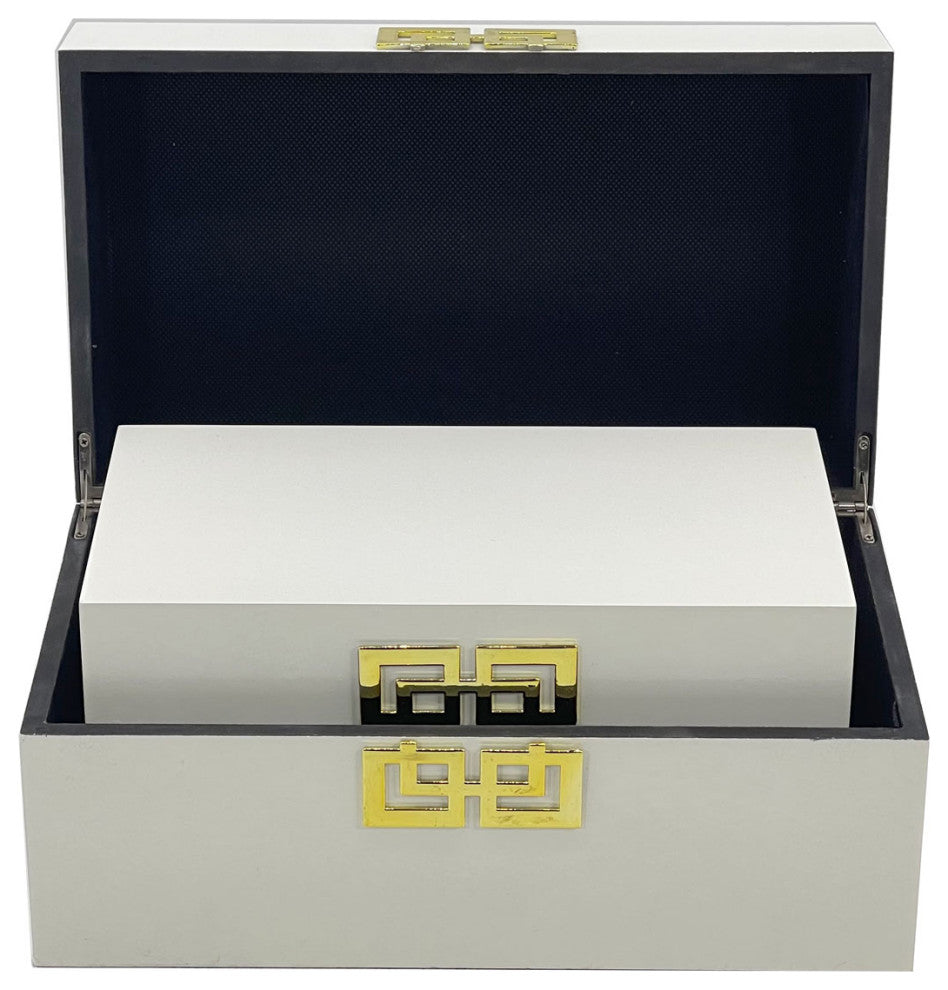 Painting Jewelry Box Set, White With Gold Clasp