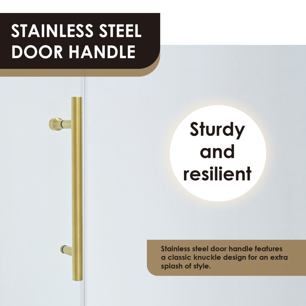 Lazaro Single Sliding Frameless Shower Door, Clear, Brushed Gold, 68"wx78"h