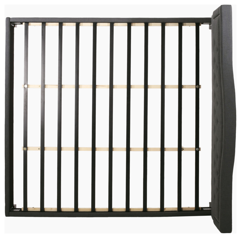 GDF Studio Margaret Fully-Upholstered Traditional King-Sized Bed Frame, Dark Gray/Dark Brown