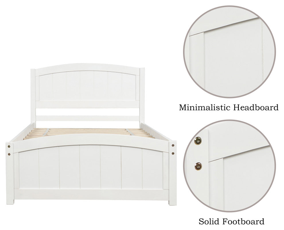 Gewnee Wood Platform Bed with Headboard,Footboard in White