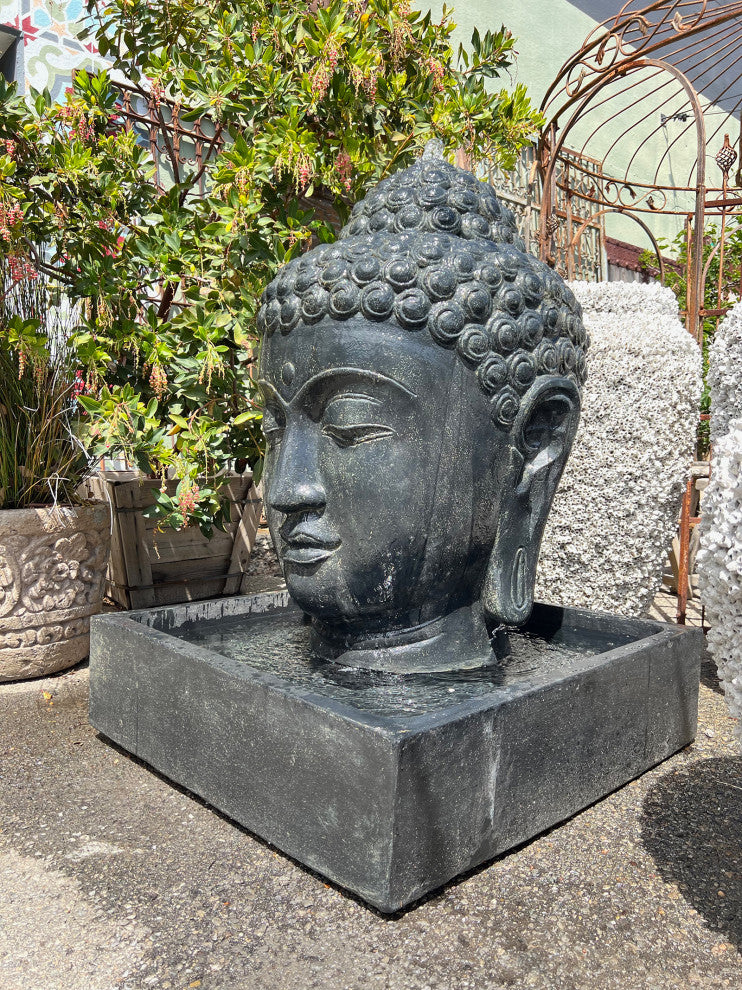 Cast Faux Stone Buddha Head Fountain