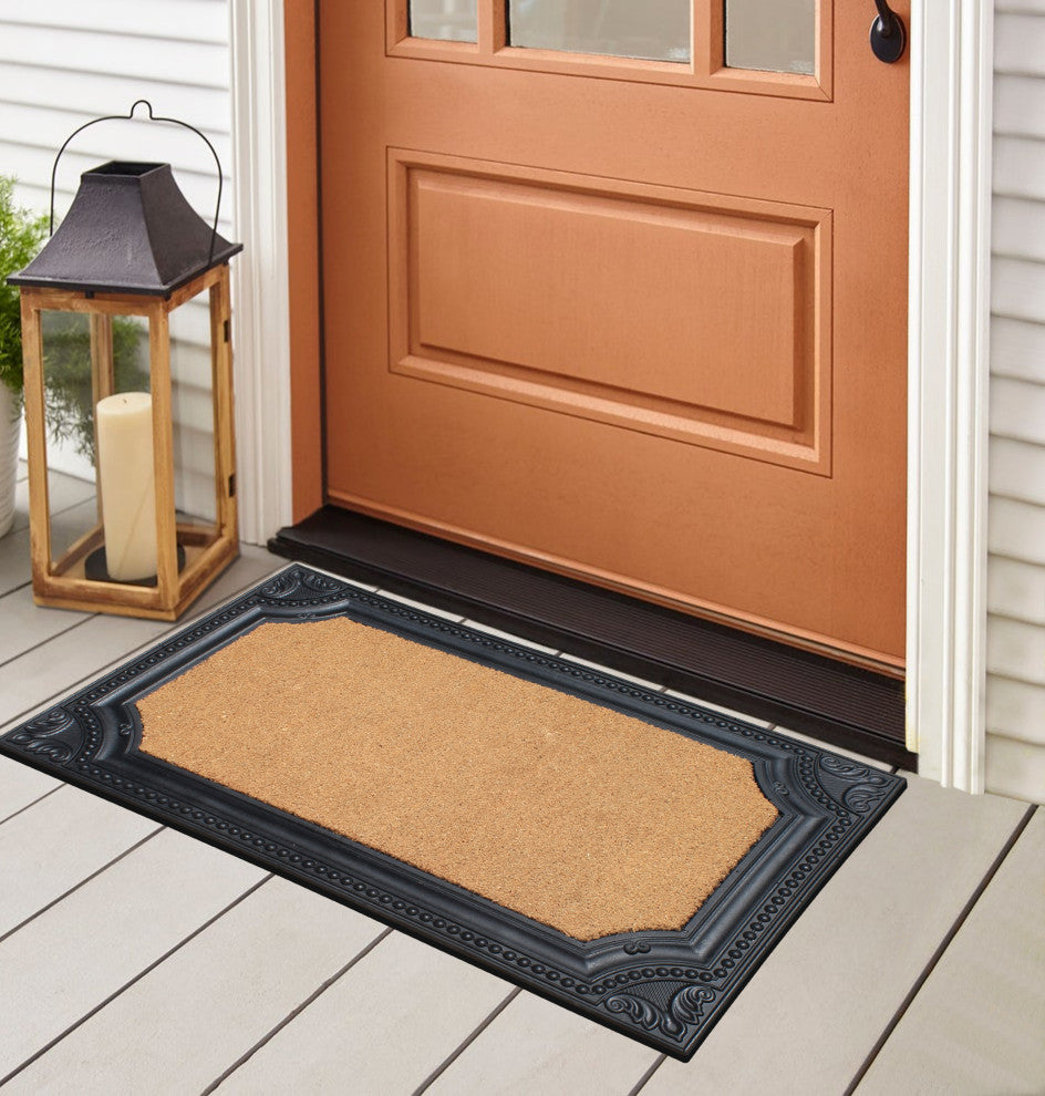 Rubber And Coir Angela Heavy Duty Floral Border Black 24x39 Doormats