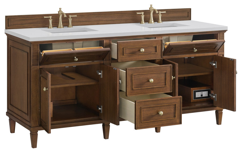 Lorelai 72"Double Vanity, Mid-Century Walnut, 3 CM White Zeus Top
