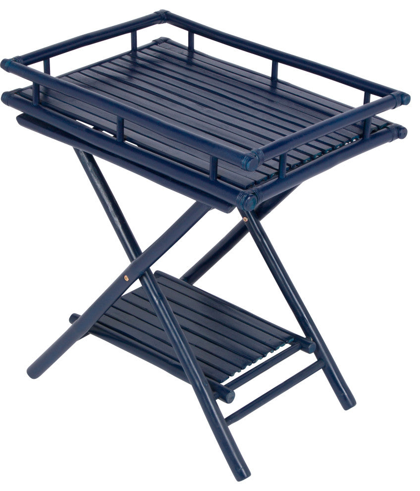 High Butler Table Bamboo Butler Table With Removable Serving Tray, Royal Blue