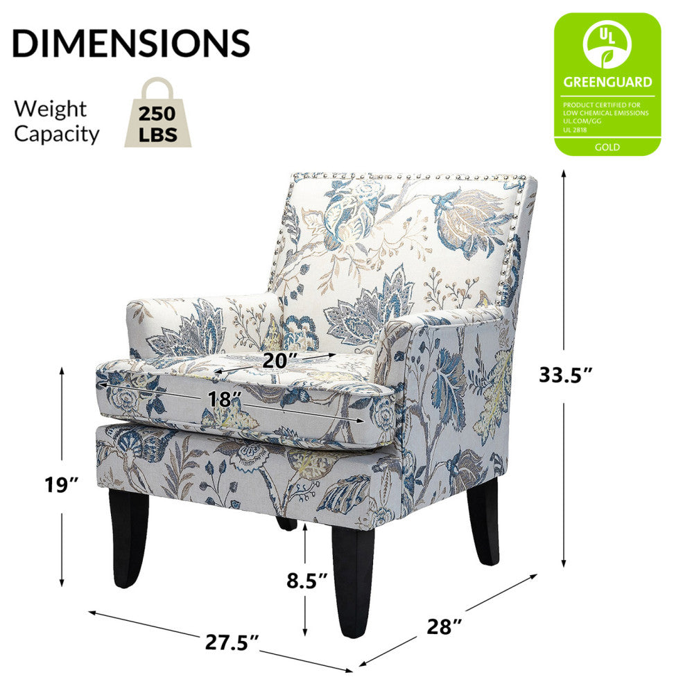 Wooden Upholstery Armchair, Set of 2, Blue
