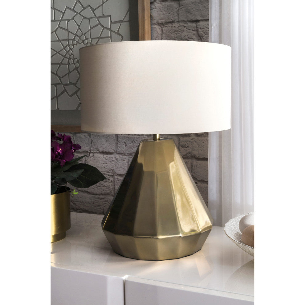 Nuloom Aluminium Cotton Shade Brass Finish Inline Switch Table Lamp, 20"