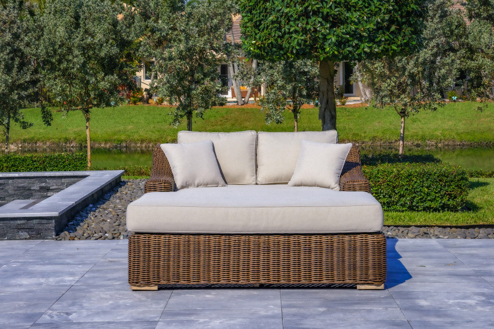 Milo 79x59" Patio Wicker Aluminum Frame Extra Large Double Sun Lounger, Brown