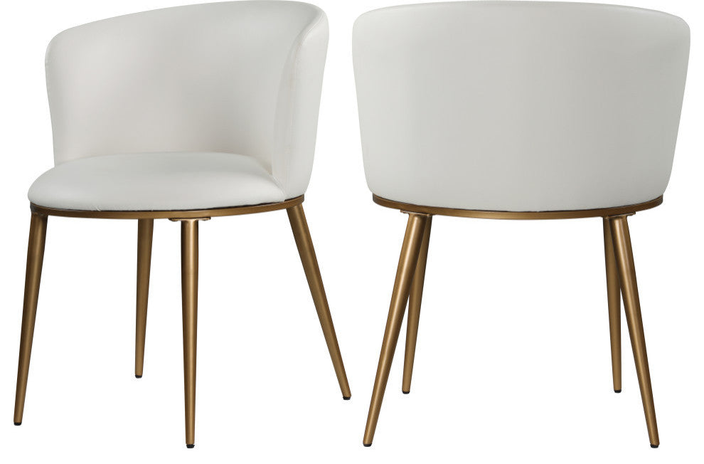 Skylar Dining Chair, Set of 2, White Faux Leather, Brushed Gold Iron Legs
