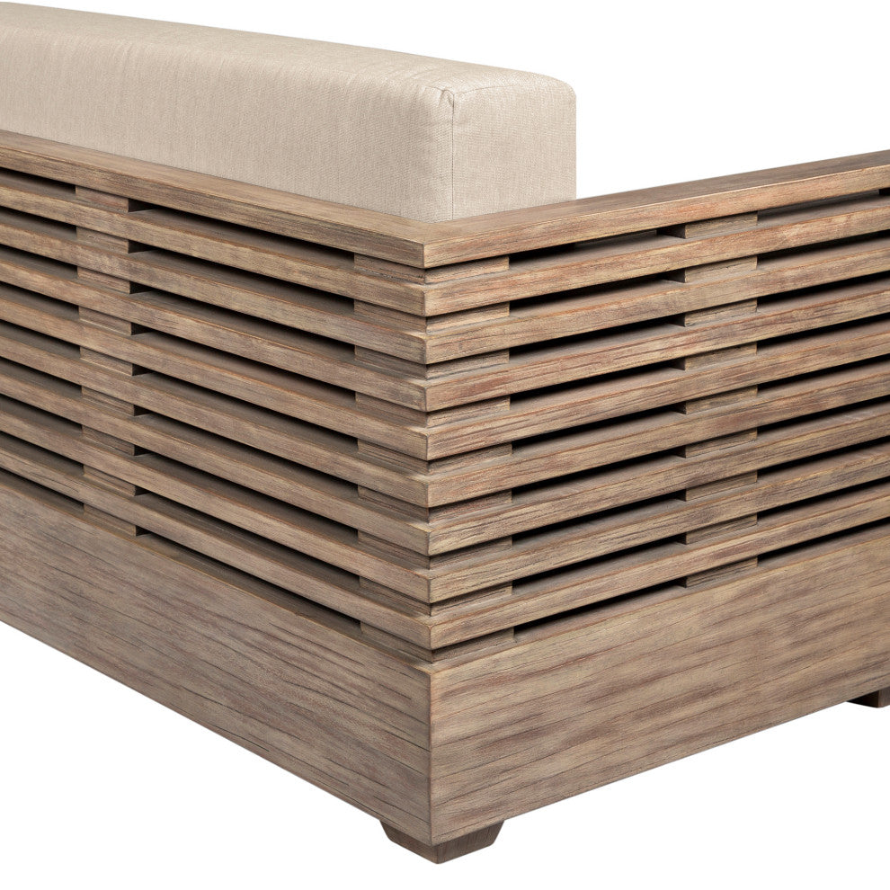 Vivid Outdoor Patio Sofa, Light Eucalyptus Wood With Taupe Olefin Cushions
