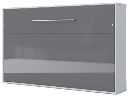 INVENTO Horizontal Wall Bed with LED with mattress 47.2"x78.7", White/Grey