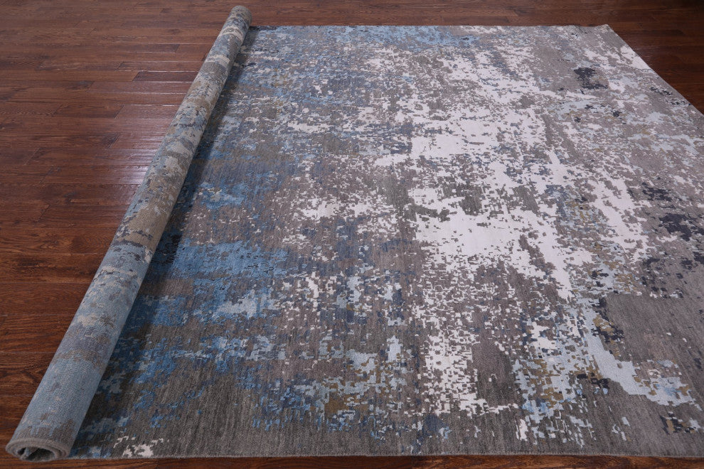 9' 0" X 12' 3" Wool and Silk Handmade Abstract Rug Q6229