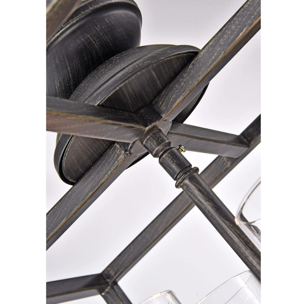 Iris 4-Light Antique Black Lantern Chandelier With Clear Glass Cylinders