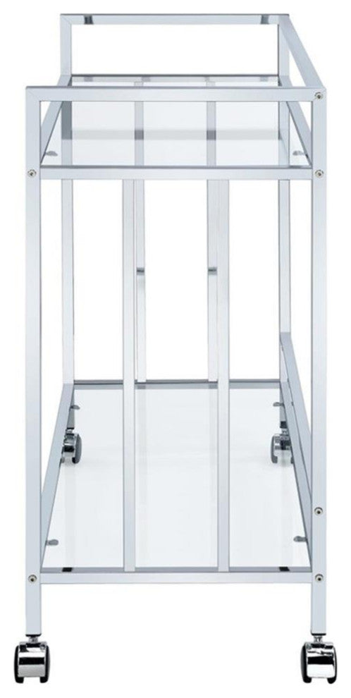 Coaster Cara Contemporary Rectangular Glass Bar Cart in Chrome and Clear