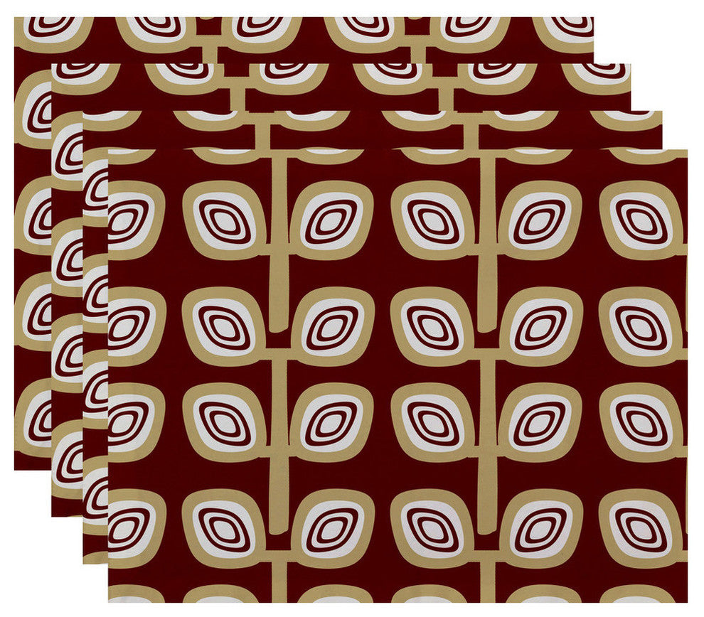 18"x14" Leaf Tree, Geometric Print Placemat, Orange, Set of 4