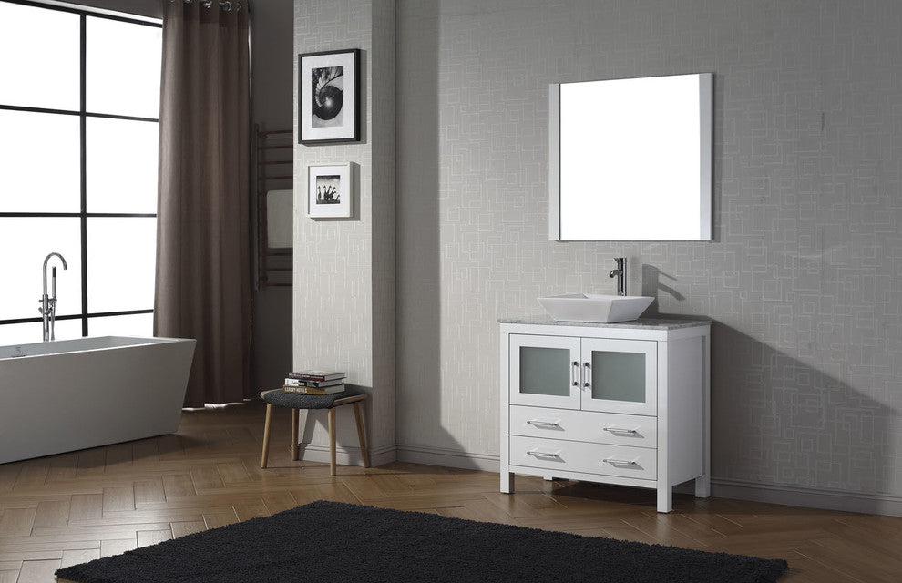 Dior 32" Single Bathroom Vanity, White With Marble Top, Square Sink