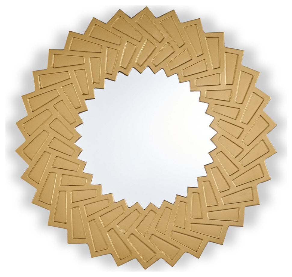 Abington Decorative Modern Sun Mirror With Faux Wood Frame, Gold