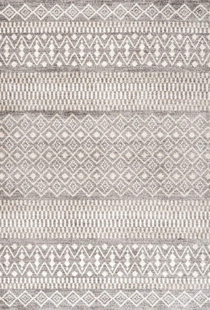 Ifrane Berber Geometric Stripe Runner Rug, Gray/Cream, 5x8