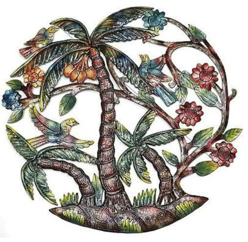 Tropical Palm Trees Handpainted Recycled Metal Wall Art