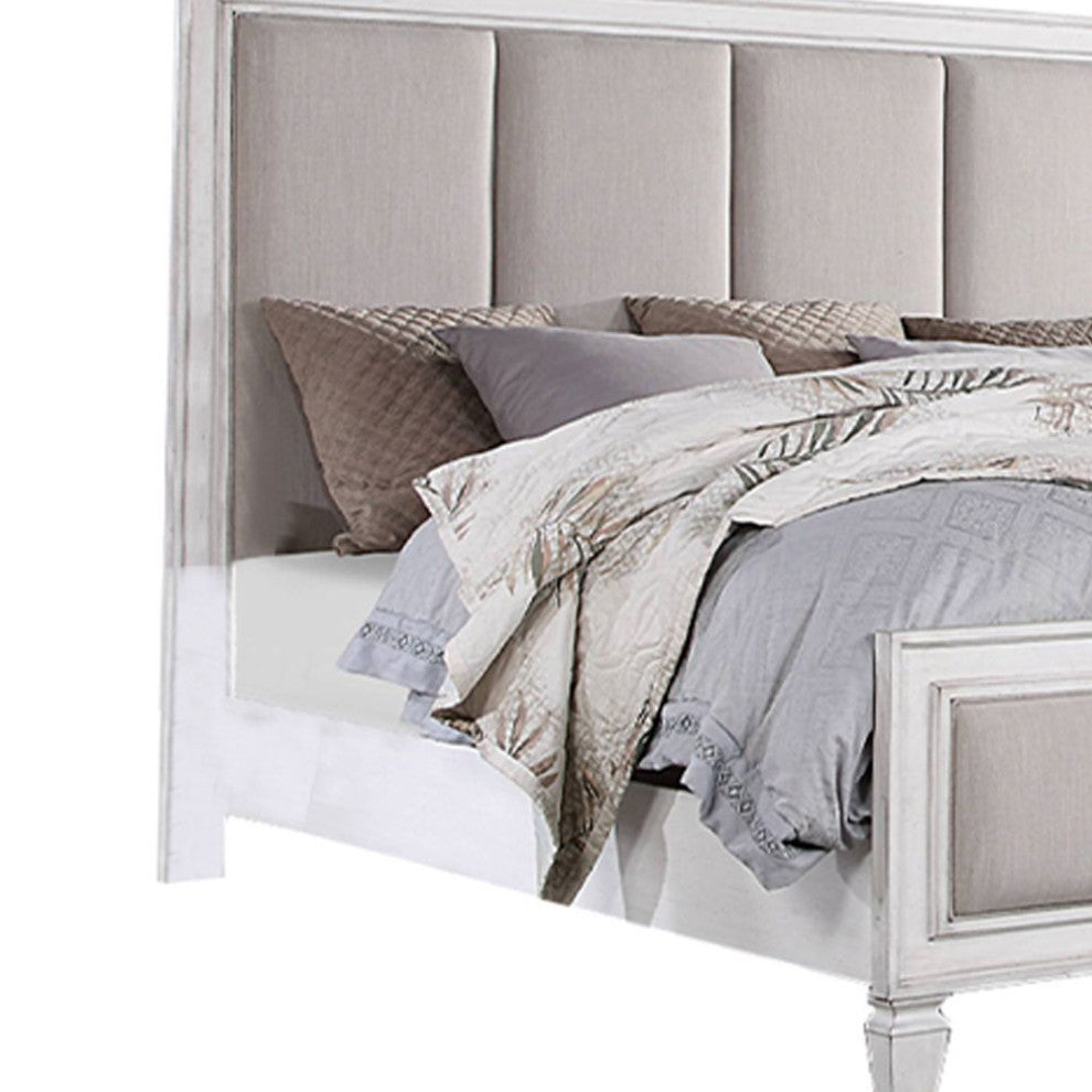 ACME Katia California King Bed, Gray Linen and White Finish