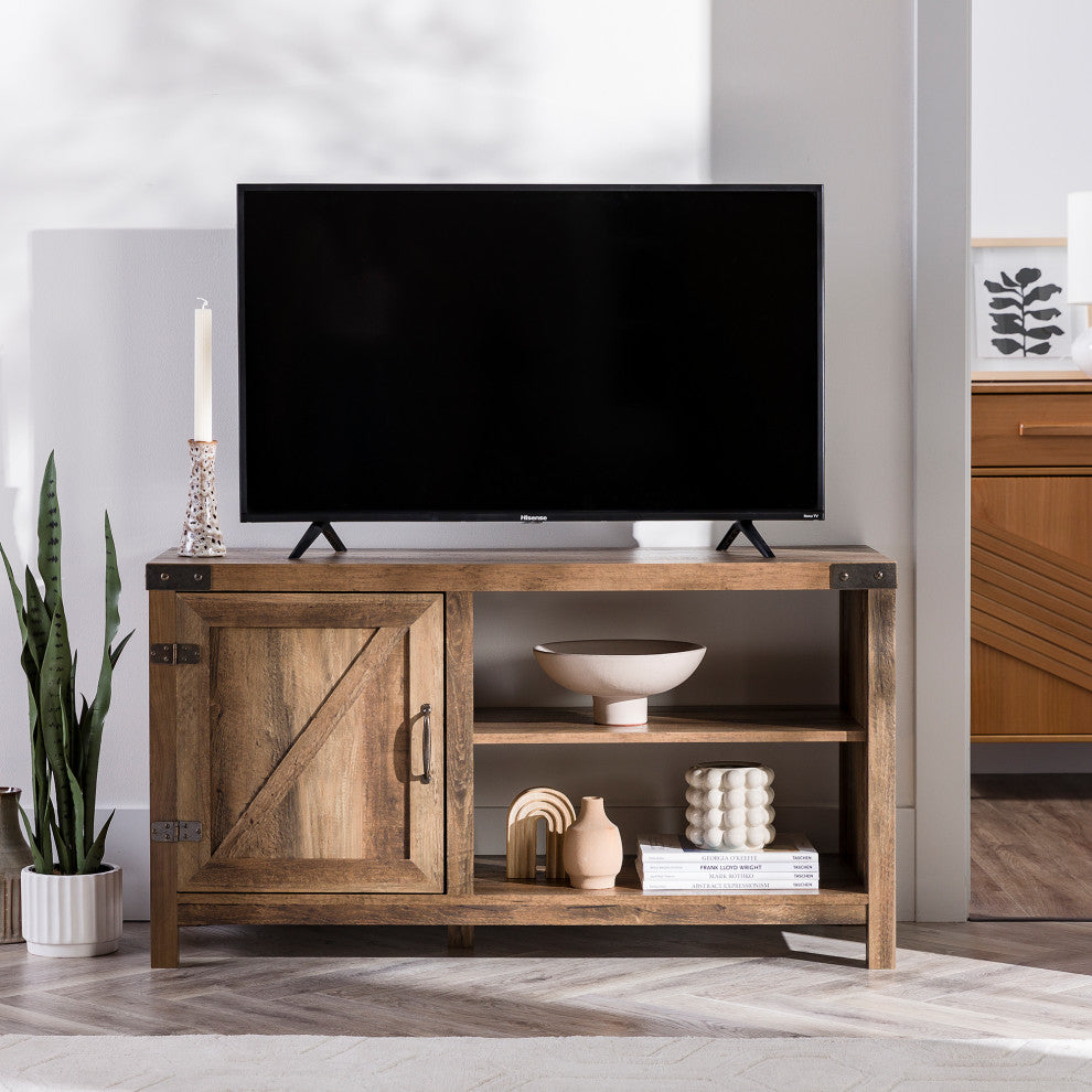 44" Rustic Farmhouse Barn Door Console, Rustic Oak