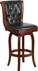 30'' High Cherry Wood Barstool With Black Leather Swivel Seat