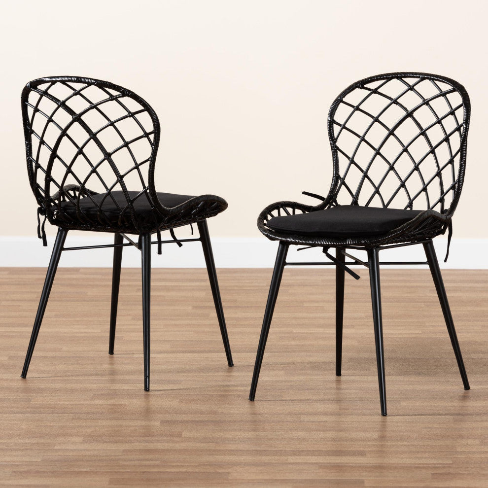 Ren Rattan Dining Chairs, Set of 2, Black