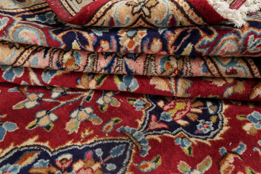 Kerman Oriental Hand-Knotted Traditional Persian Area Rug, Red, 13'7"x9'7